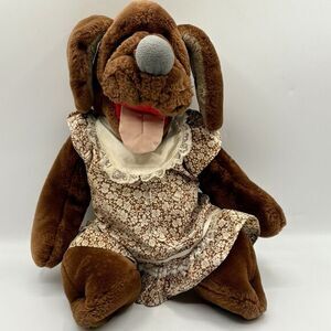 Vintage Wrinkles Brown Dog Hand Puppet The Heritage Collection Wearing Dress